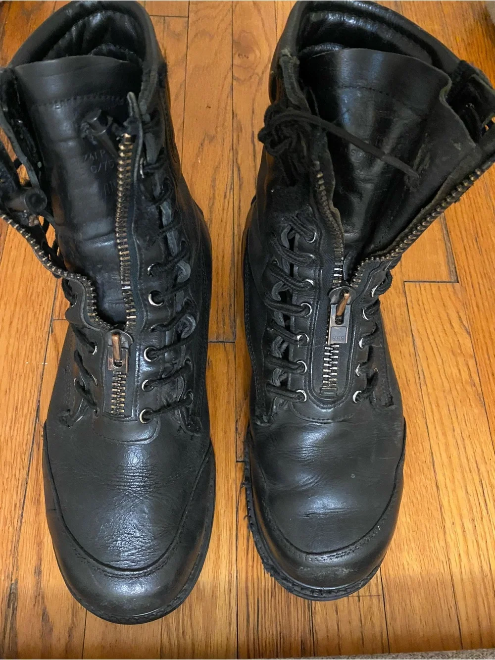 Vintage 80’s/90’s Black Leather Civil / Military Boots Steel Toe Vibram Soles